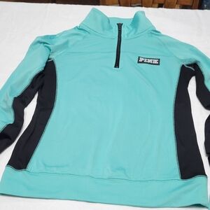 PINK Victoria's Secret Ultimate XS Turquoise Black 1/4 Zip Pullover Long Sleeve